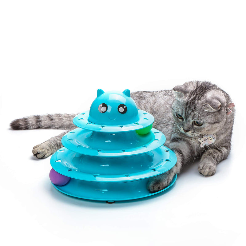 Vealind Pet Interactive Fun Roller Exerciser 3 Level Cat Teaser Ball Toy with 3 Colorful Balls(Blue) Blue - PawsPlanet Australia