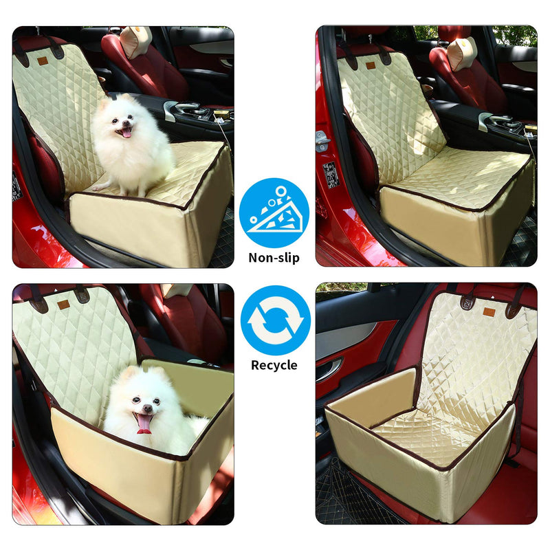 [Australia] - Pettom Pet Bucket Seat Cover Booster Seat 2 in 1 Deluxe Dog Cat Front Seat Cover for Cars Non- Slip Backing Waterproof Beige 