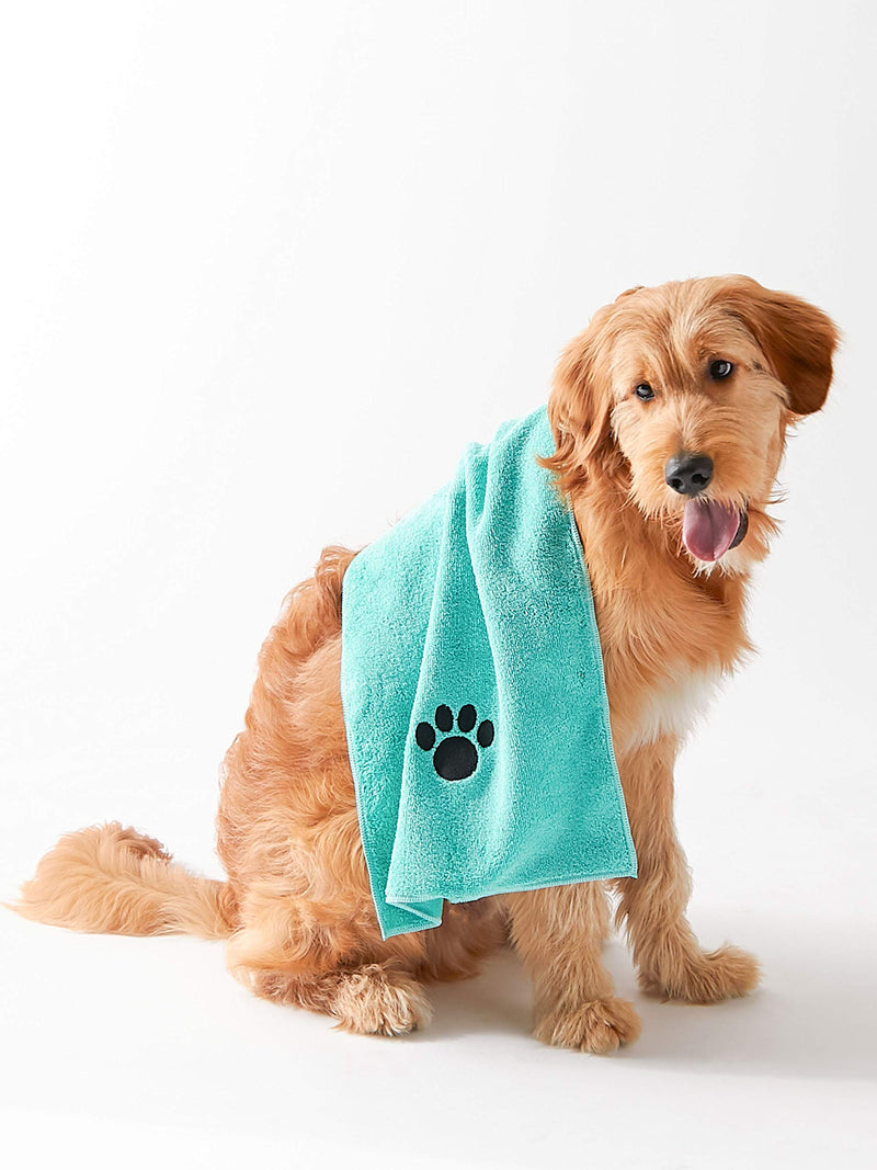 Bone Dry Pet Drying Collection Embroidered Terry Microfiber Towel Aqua Pet Towel Small Set, 15x30" - PawsPlanet Australia