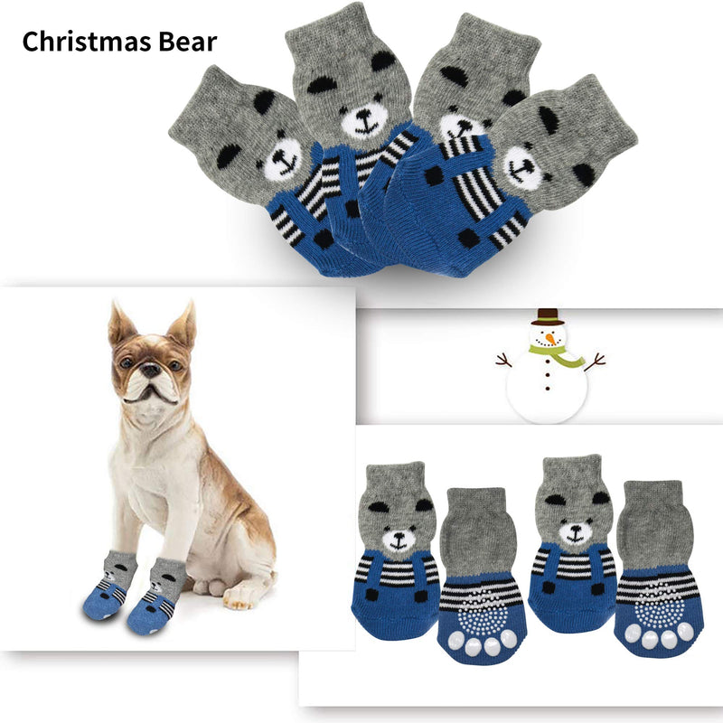 [Australia] - BESUNTEK Dog Socks Non-Slip Pet Socks with Rubber Reinforcement Knit Socks for Dogs with Traction Soles Dog Paw Protector for Indoor Wear,4PCS S Gray and Blue 