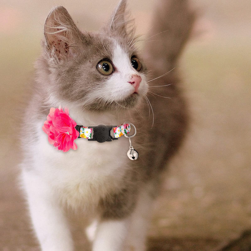 4 Pieces Cat Collar Floral with Bell and Removable Flowers Summer Flower Patterns Adjustable Collar for Pets Daily and Summer Decoration - PawsPlanet Australia