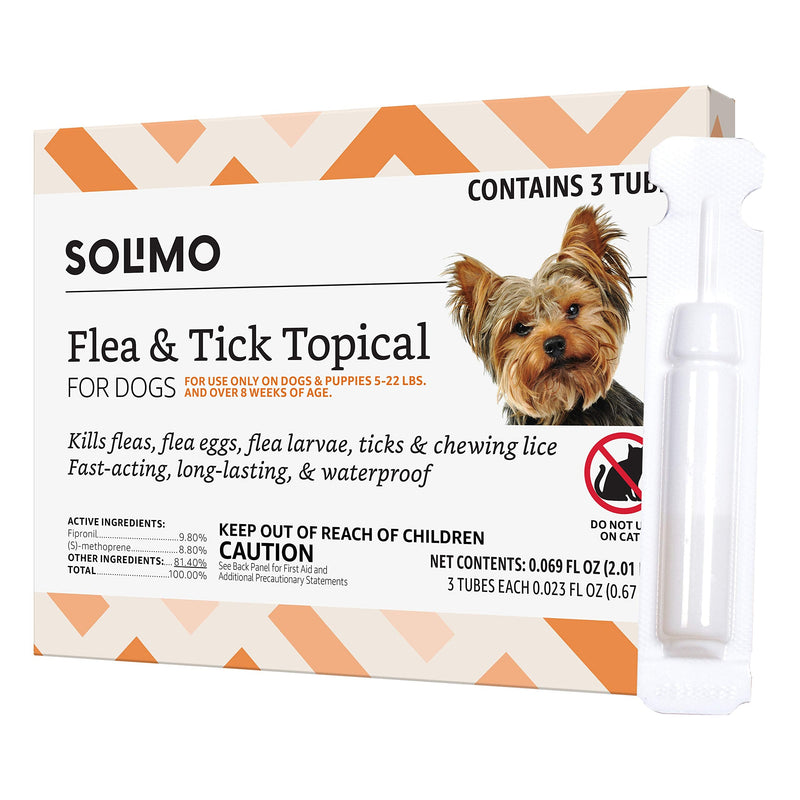 Amazon Brand - Solimo Flea and Tick Treatment for Dogs, 3 Count Small (5-22 lbs) 3 Doses - PawsPlanet Australia