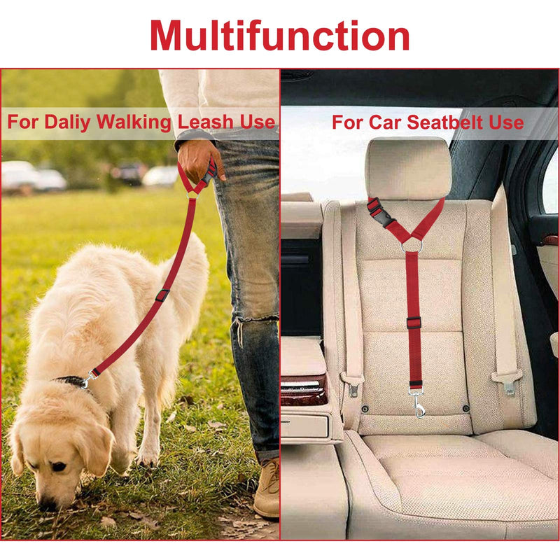 HONZUEN Universal Dog Belt for Car Headrest, 2 Adjustable Multifunctional Seat Belt Dog Seat Belt Car Dog Seat Belt with Carabiner for All Dog Breeds Cats & Car Types (Red) Red - PawsPlanet Australia