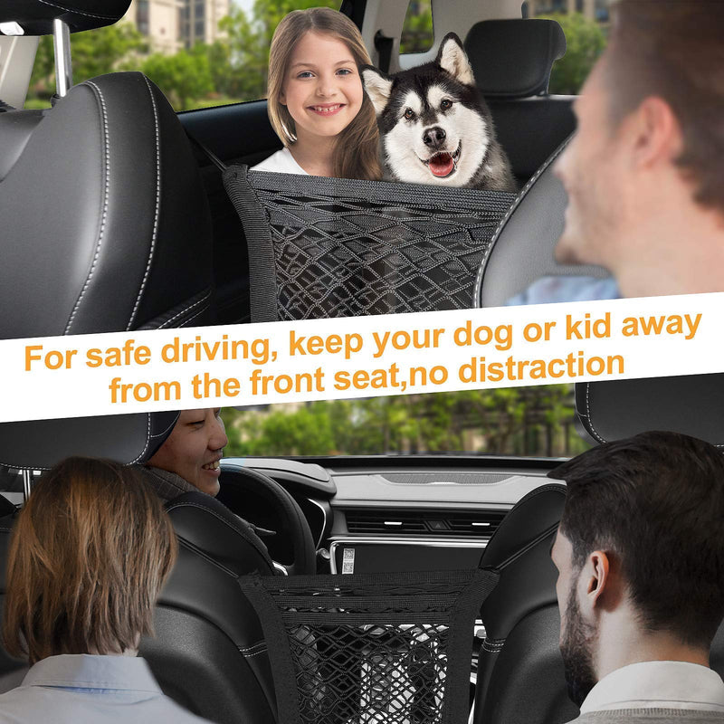 Bestdoggo Dog Car Net 3 Layers Barrier Back Safety Mesh Seat Stretchable Organizer, for Safe Driving, Design for Safety of Driving with Children & Pets Black - PawsPlanet Australia