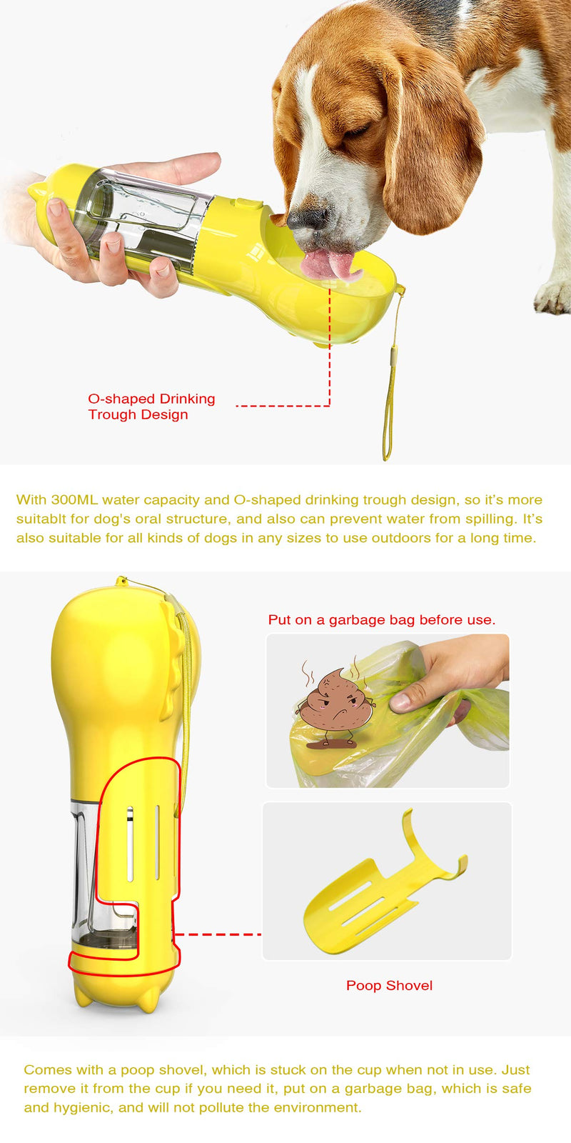 USWT Dog Water Bottle Cat Travel Drinking Cup Pets Supplies Walking Dogs Kittens Outdoors Drinking Feeder Poop Collection Shovel Garbage Bag Storage Can be Cleaned Dishwasher (yellow) yellow - PawsPlanet Australia