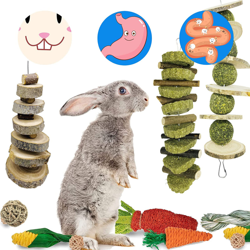 Allazone Pack of 15 rabbit chew toys, rabbit chew toys, small animal toys, small animal toys, snack toys with natural grass ball, grass cake for rabbits, hamsters, parrots - PawsPlanet Australia