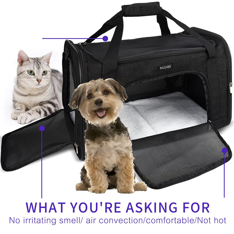 BAGLHER 丨Pet Travel Carriers, Suitable for Small and Medium-Sized Cats and Dogs Pet Soft Carrier; Thickened Bottom, Ventilated Design, Four-Way Entrance; Suitable for Travel, Hiking, and Outdoor Use. M(17*11*11 inch) Black - PawsPlanet Australia