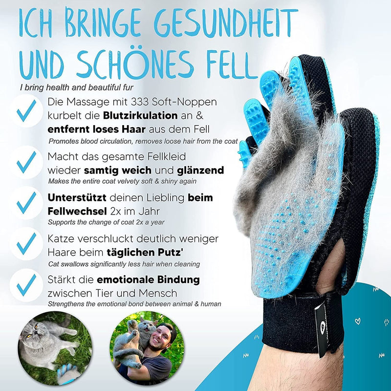 LÖWENKÖNIG® Taurus 3.0 [Improved grooming glove with extra long soft nubs] for short and long-haired cats and dogs I pet brushing glove I massage brush I cat accessories - PawsPlanet Australia