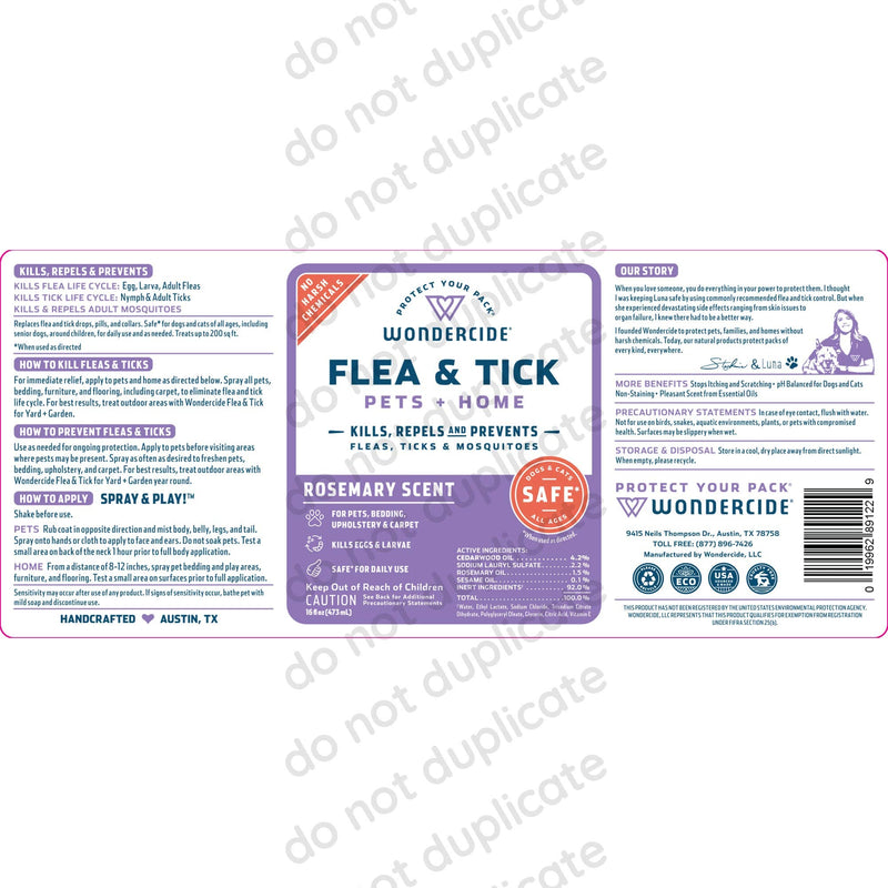 Wondercide - Flea, Tick and Mosquito Spray for Dogs, Cats, and Home - Flea and Tick Killer, Control, Prevention, Treatment - with Natural Essential Oils - Powered by Plants - Pet and Family Safe 16 OZ Rosemary - PawsPlanet Australia