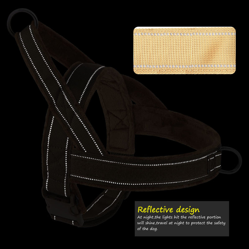 PET ARTIST Soft Flannel Padded No Pull Dog Tactical Harness for Medium Large Dog,Quick Fit Reflective Strip Escape Proof Dog Vest Harness S:18-22.5"(46-58cm) Brown - PawsPlanet Australia