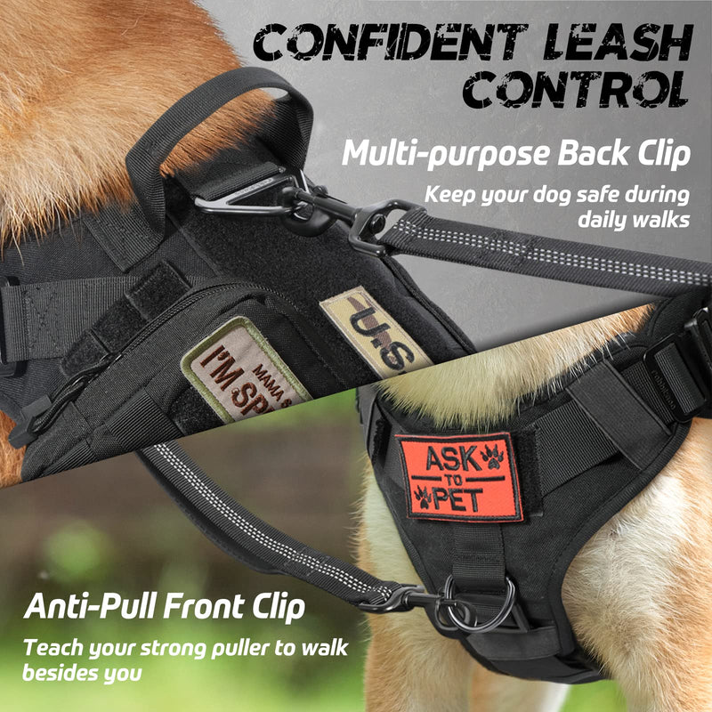 rabbitgoo Tactical Dog Harness, Military Dog Harness with Handle M Black, Molle Vest with Metal Buckles and Loop Panels, No-Pull Training Harness with Leash Clip for Medium Large Dog Walking Hunting M (Pack of 1) - PawsPlanet Australia