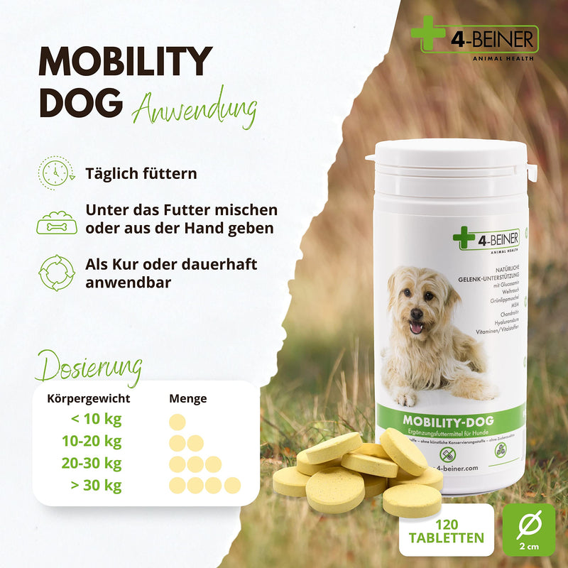 4-legged MOBILITY-DOG - 120 joint tablets for dogs: chondroitin, glucosamine, MSM, hyaluronic acid, frankincense, devil's claw, green-lipped mussel, turmeric, vitamin B complex - PawsPlanet Australia