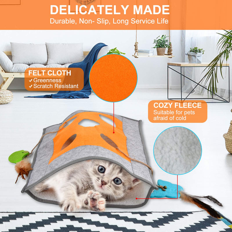 Cat Play Mat for Indoor Cats, Interactive Tunnel Cat Toy Scratching Mat Crinkle Scratch Bed Sleep Mats with Peek Hole, Small Bell, Butterfly/Bird Toy, Feathers for Cats Kittens Kitty - PawsPlanet Australia