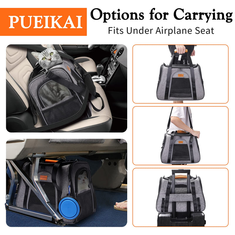 PUEIKAI Pet Carrier Bag, Portable Cat Carrier Bag with Two Windows, Detachable Cushion and Breathable Mesh, Airline-Approved Foldable Dog Carrier Bag, with Shoulder Strap and Pet Bowl - PawsPlanet Australia