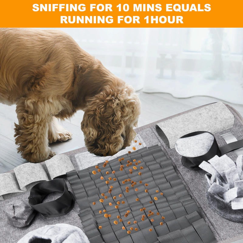 Dog sniffing carpet, washable training mat, feeding mat, sniffing carpet for dogs, smelling training, training mat against boredom and stimulation, slow feeding pad for puppies (66 x 42 cm), grey - PawsPlanet Australia