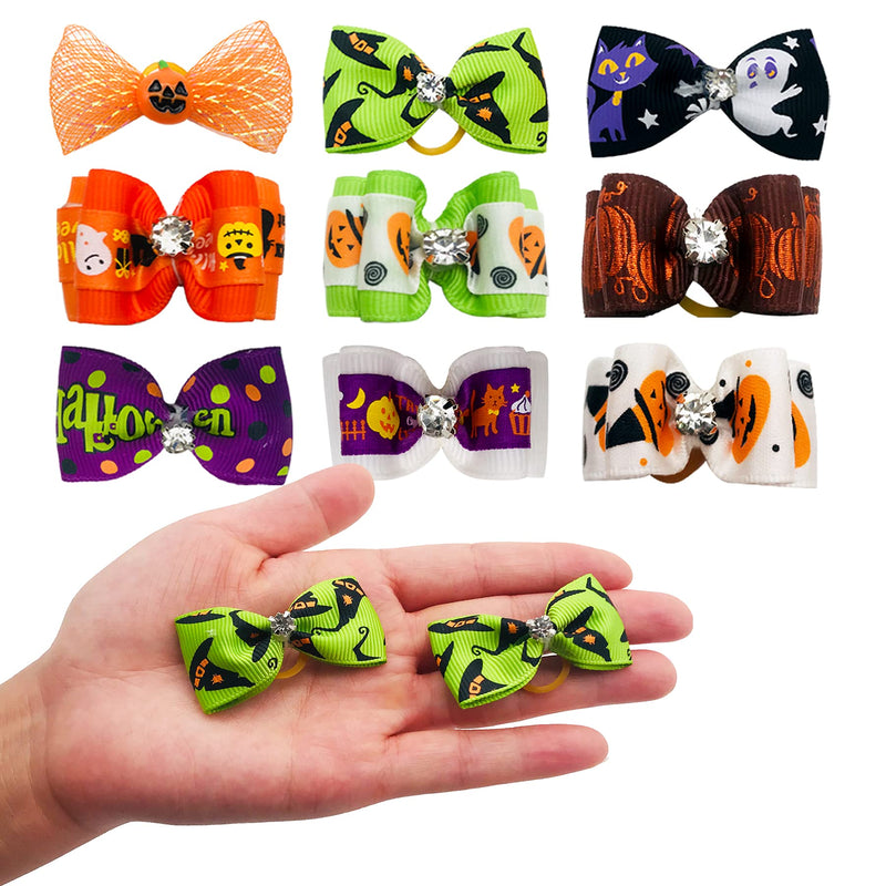 BIPY 40Pcs/Pack Halloween Pet Hair Bows with Rubber Bands for Small Dog Cat Puppy 20Pairs Hairbands Topknot Assorted Grooming Costumes Random Color - PawsPlanet Australia
