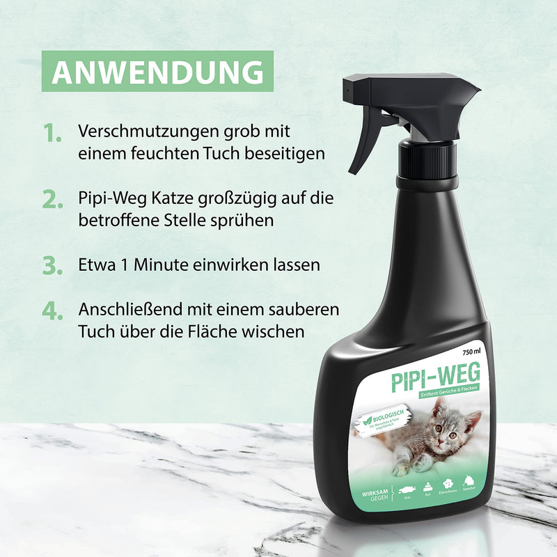 ARKA - PIPI way cat | Biological odor remover and cleaner for carpet, sofa, upholstery and floor stains | Sustainably removes cat urine, feces, vomit and saliva Contents: 750 ml - PawsPlanet Australia
