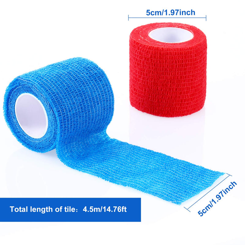 2 Pieces Pet Vet Wrap Self Adherent Bandage Stretch Cohesive Tape Pet Elastic Bandaging Wraps for Wrists Ankle Sprains Swelling Puppy Dog Pet Cohesive Bandages (Red and Blue) Red and Blue - PawsPlanet Australia