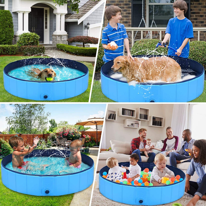 HYF 120CM Diameter Collapsible Pet Dog Bath Pool, Kiddie Pool Hard Plastic Foldable Bathing Tub PVC Outdoor Pools for Dogs Cat Kid (BLUE) - PawsPlanet Australia