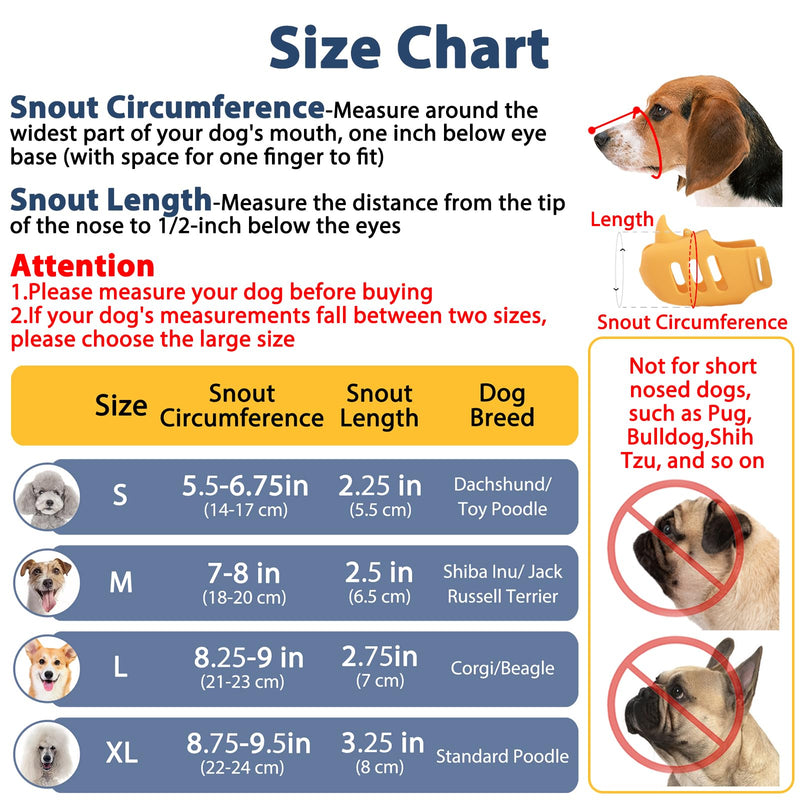 LUCKYPAW Dog Muzzle, Soft Muzzle for Small Medium Dogs Poodle Dachshund, Breathable Silicone Cage Mouth Cover to Prevent Biting and Chewing, Funny Rhino Muzzle with Adjustable Head Strap(Yellow, S) S-(Snout Cir:5.5-6.75in） Yellow - PawsPlanet Australia