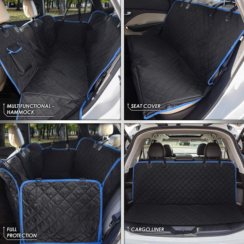 Dog Hammock for Car Back seat with Mesh Visual Window, Side Flaps with Zipper, Padded 4 Layers Waterproof Heavy Duty Dog Hammock with Storage Bag, Scratch Proof Nonslip Pet Car Seat Cover (Blue) Blue - PawsPlanet Australia