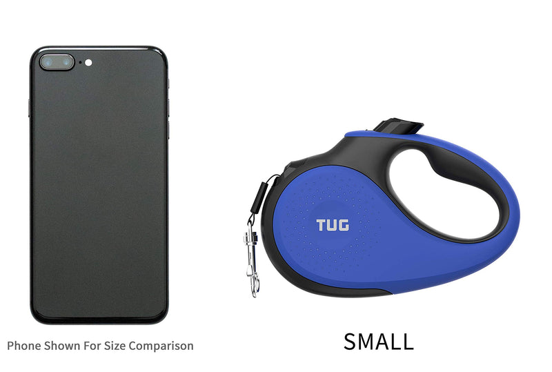 [Australia] - TUG 360° Tangle-Free, Heavy Duty Retractable Dog Leash with Anti-Slip Handle; 16 ft Strong Nylon Tape/Ribbon; One-Handed Brake, Pause, Lock Small Blue 