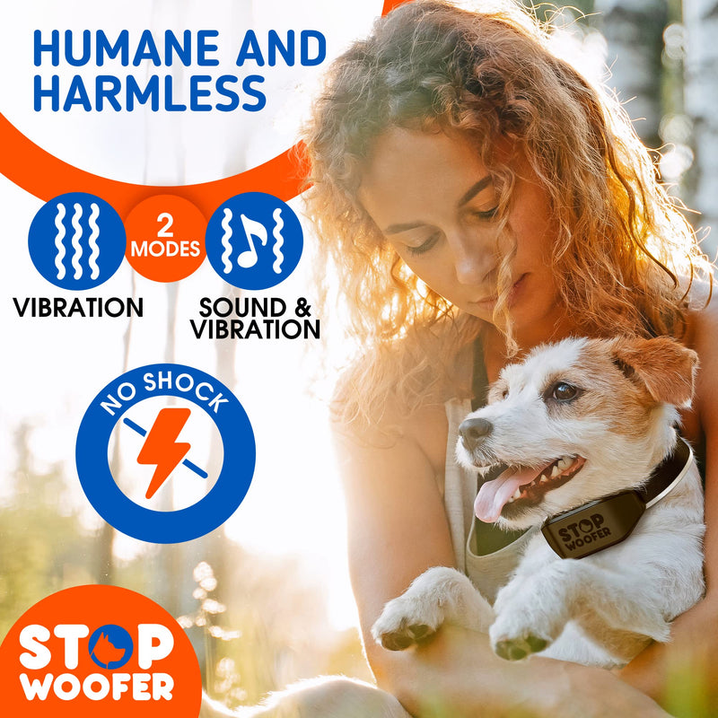 STOPWOOFER Dog Bark Collar - No Shock, No Pain - Rechargeable Barking collar for Small, Medium and Large Dogs - w/2 Vibration & Beep Modes - PawsPlanet Australia