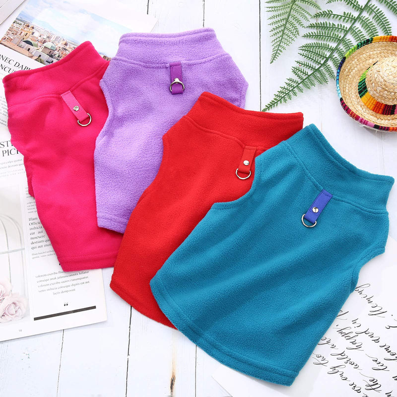 6 Pieces Dog Fleece Vest Dog Pullover Warm Dog Jacket Cold Weather Pet Sweater with Leash Ring Cozy Dog Clothes for Small Cats Dogs Bright Colors S - PawsPlanet Australia