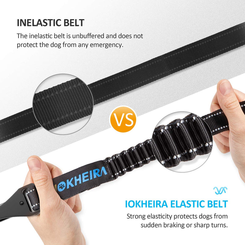 IOKHEIRA Dog Seat Belt 3-in-1 Car Harness for Dogs Adjustable Safety Seatbelt for Car Durable Nylon Reflective Bungee Fabric Tether with Clip Hook Latch & Buckle, Swivel Zinc Alloy Carabiner Black - PawsPlanet Australia