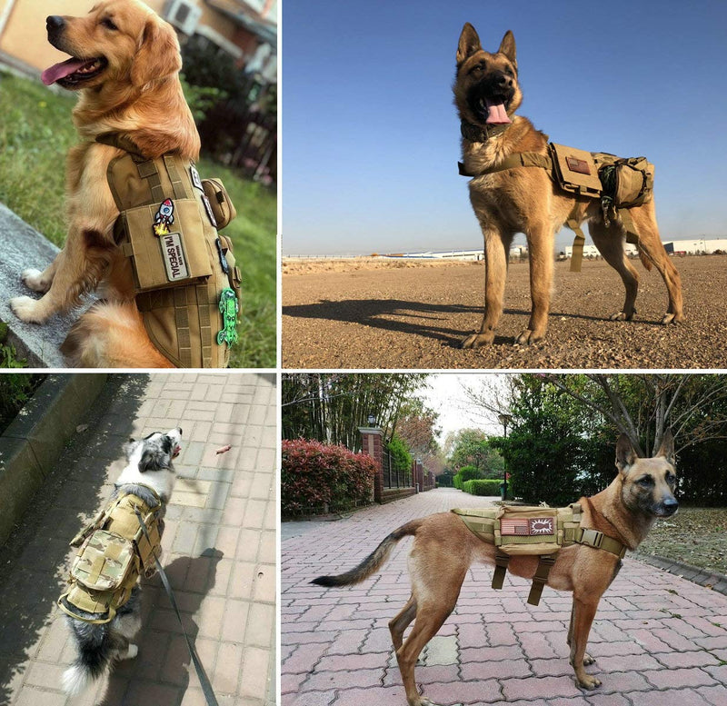 [Australia] - Petvins Tactical Dog Molle Vest Harness K9 Adjustable Outdoor Training Service Camouflage Harness with 3 Detachable Pouches L 