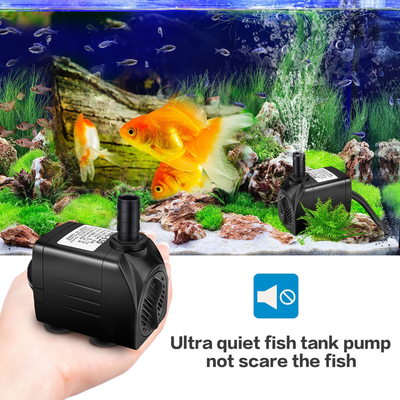 Jhua Fountain Pump 300GPH (1200L/H, 21W) Submersible Water Pump, Ultra Quiet Fountain Pumps Submersible Outdoor with 5.9ft Power Cord, 3 Nozzles for Aquarium, Fish Tank, Pond, Statuary, Hydroponics - PawsPlanet Australia