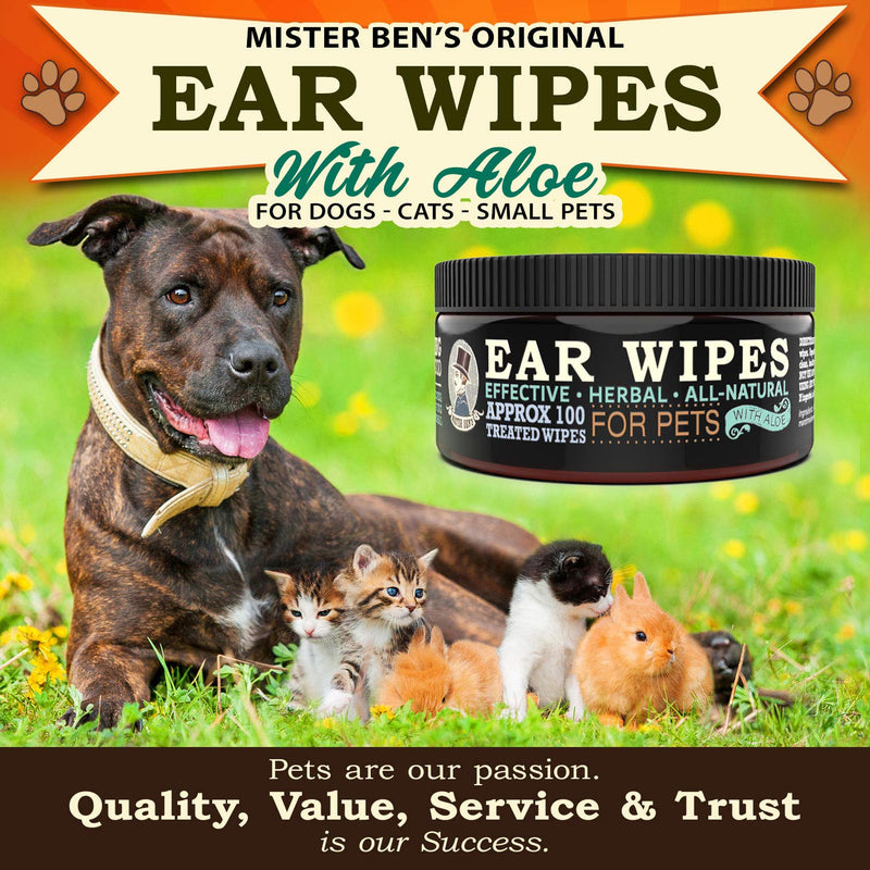 [Australia] - MISTER BEN'S Original XXL Treated Ear Cleaner Wipes w/Aloe for Dogs, Cats Small Pets – Most Effective Wipes Soothe & Clean Odors, itching, and irritations – Approx 100 Extra Large 3" Pads 