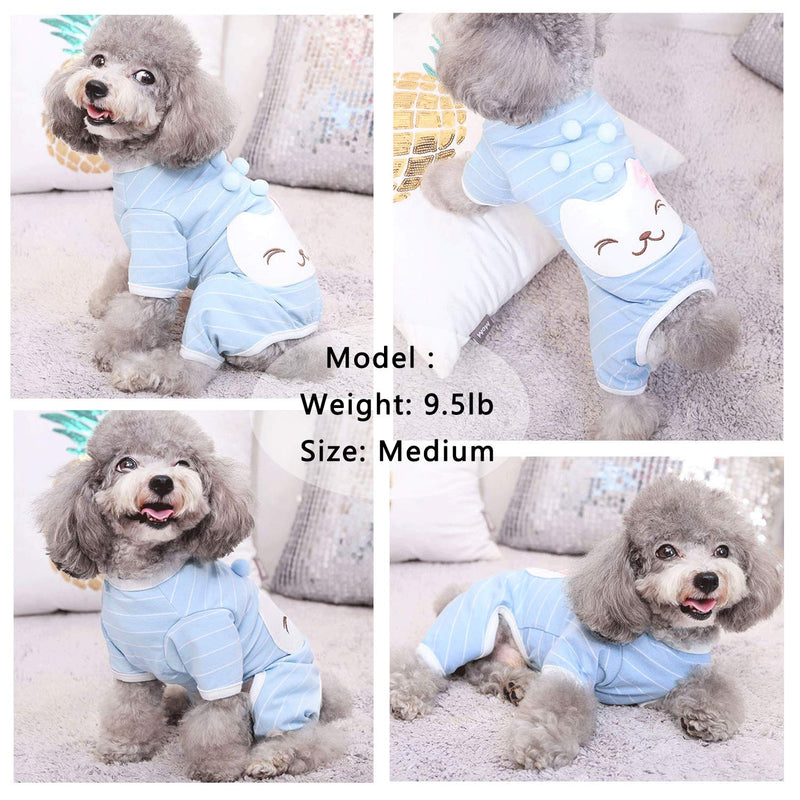 CAISANG Pet Pajamas Jumpsuit Dog Shirts for Small Medium Girls Puppy T-Shirts Soft Cotton Doggy Clothes Four Legs Apparel Cute Cat Onesies Cat Jumpsuits Comfortable Outfits Summer Winter Clothing X-Small Blue - PawsPlanet Australia