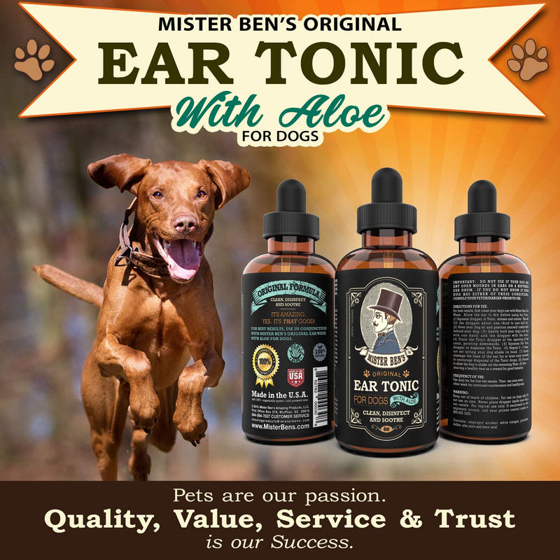 MISTER BEN'S Original Ear Tonic w/Aloe for Dogs – Most Effective Dog Ear Cleaner Drops – a Cleanser & Treatment Providing Fast Relief from infections, itching, Odors, Bacteria, Mites, Fungus & Yeast - PawsPlanet Australia