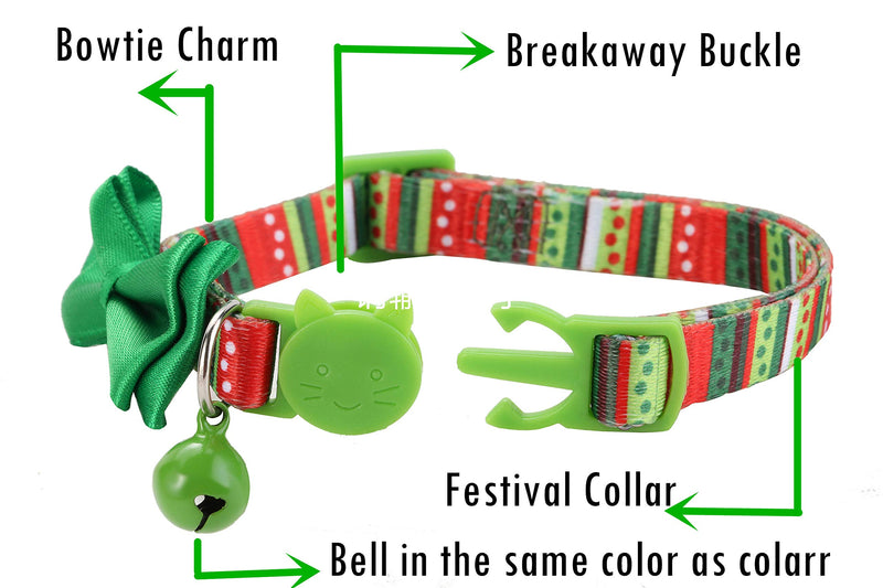 BoomBone 2 Pack Christmas Cat Collar,Puppy Collar with Bell Pattern A - PawsPlanet Australia