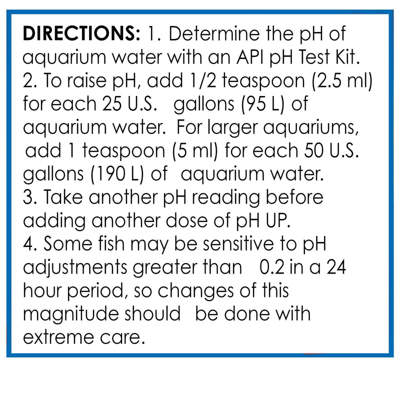 API pH UP pH adjuster, Raises freshwater aquarium water pH to the level your fish need to thrive, Test water weekly and use to correct pH level 1P - PawsPlanet Australia