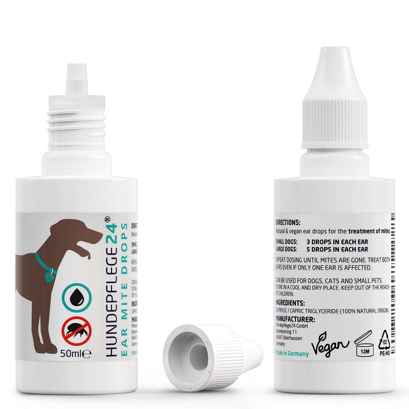 HUNDEPFLEGE24: Ear oil for the treatment of mites in dogs, cats and other pets – 50 ml. 100% natural & vegan ear care against itching, fungi & acariasis. Highly effective natural product against mites 50 ml (Pack of 1) - PawsPlanet Australia