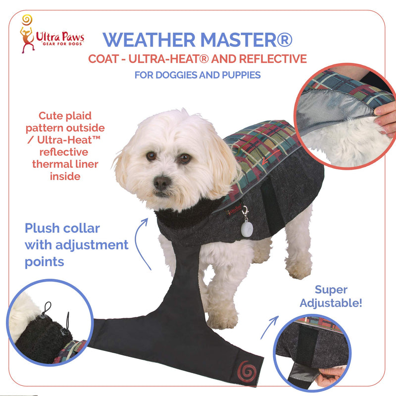 Ultra Paws Weather Master Coat, Forest Plaid Reflective, Insulated Warm Weather Dog Coat X-Small - PawsPlanet Australia