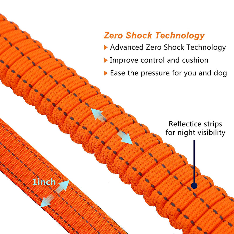 [Australia] - Heavy Duty Dog Leash Especially for Large Dogs Up to 150lbs, 6 Ft Reflective Dog Walking Training Shock Absorbing Bungee Leash with Car Seat Belt Buckle, 2 Padded Traffic Handle for Extra Control Orange-4-6FTHeavy duty dog leash 