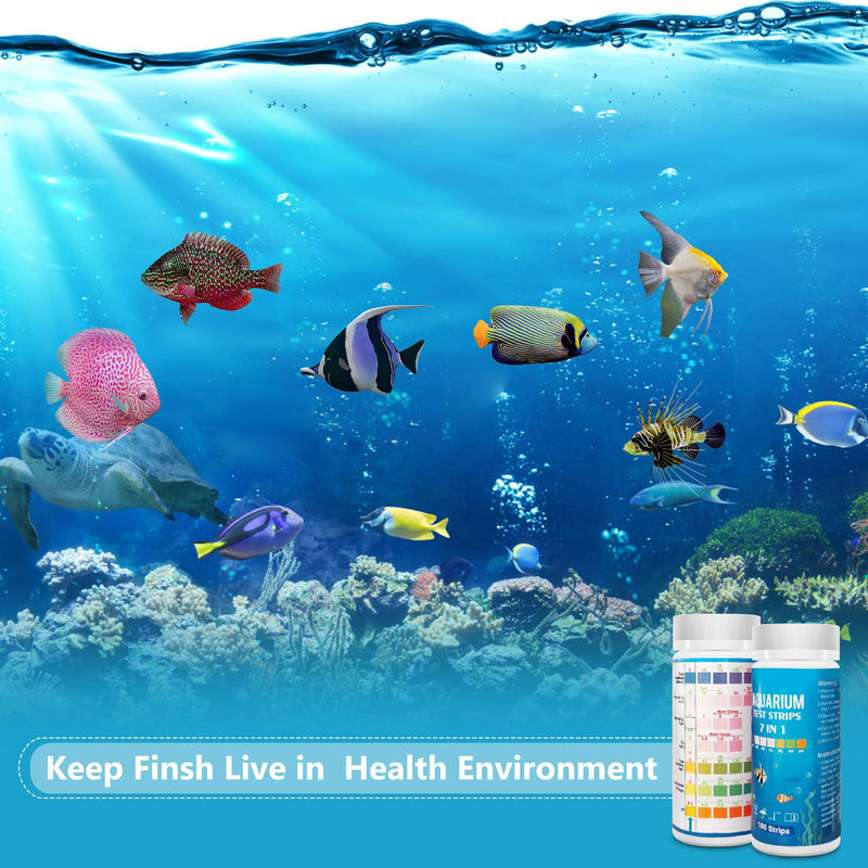 FUNSW 7 in 1 Aquarium Test Strips, Fish Tank Test Kit,Freshwater Saltwater Aquarium Water Test Kit to Detect pH Nitrite Nitrate Chlorine Carbonate Hardness (GH & KH) 7 in1-100Pcs - PawsPlanet Australia