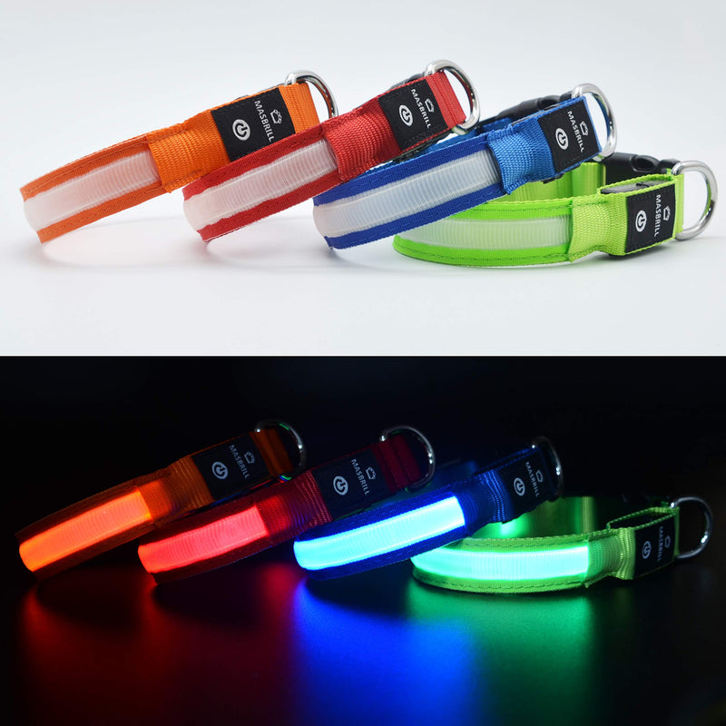 [Australia] - MASBRILL Light Up Dog Collar, LED Safety Collar with USB Rechargeable Super Bright Dog Flashing Collar with 100% Waterproof, 4 Colors with 3 Sizes for Small Medium Large Dogs. L( 0.98*23.62") Blue 