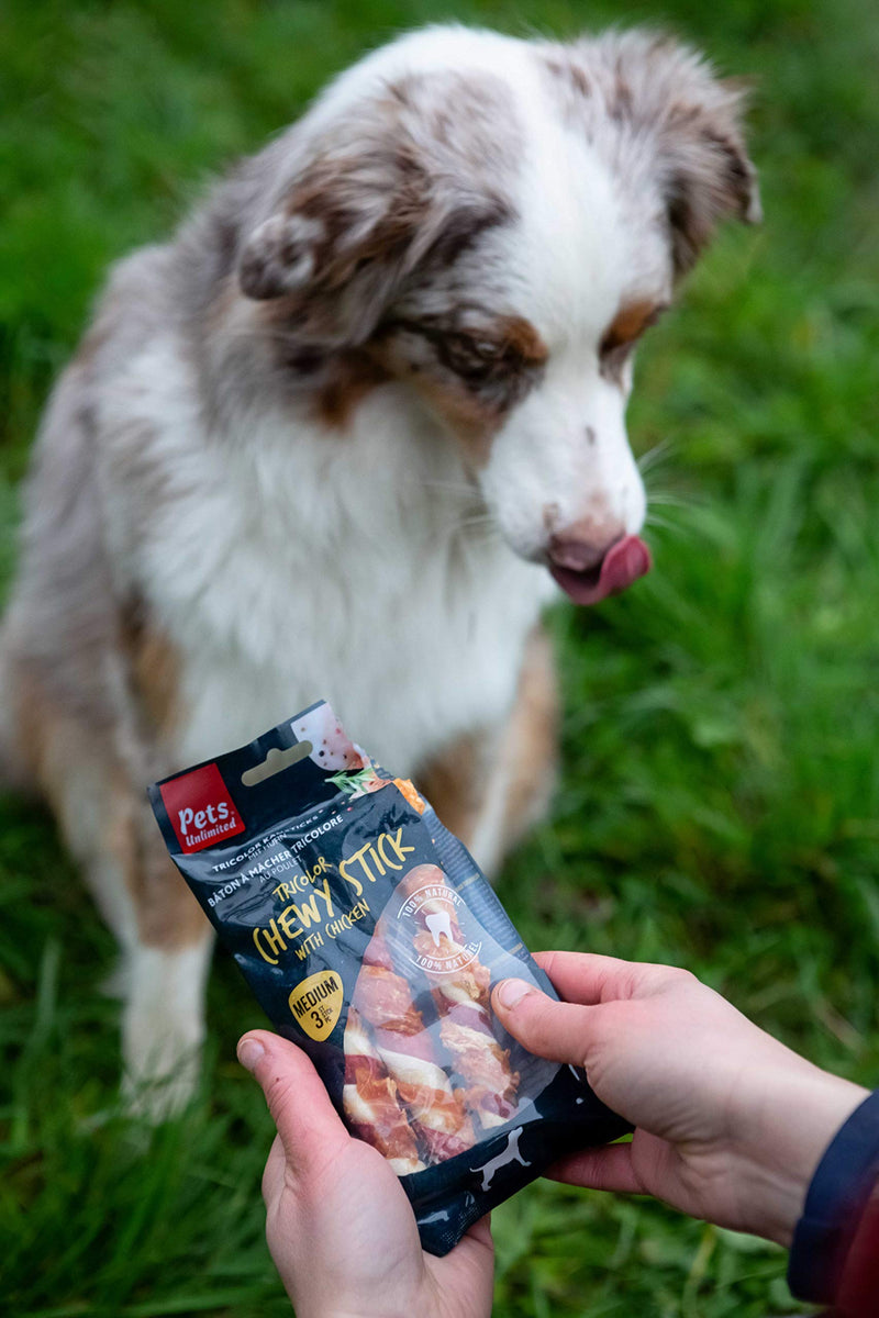 Pets Unlimited Tricolor Chewy Sticks with Chicken Medium, 3pc transparent M (Pack of 3) - PawsPlanet Australia