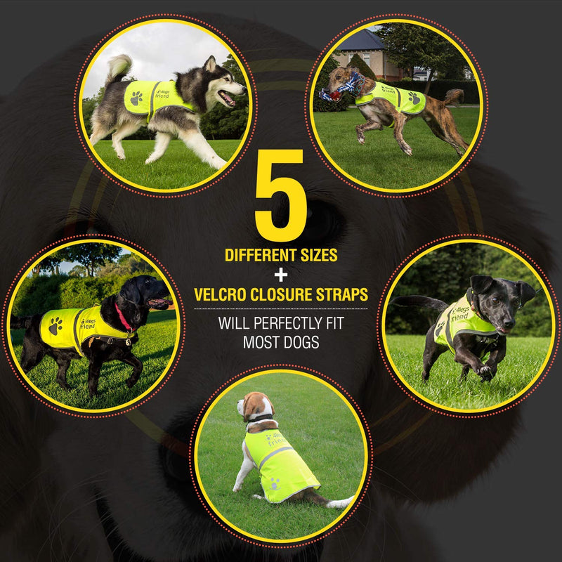4LegsFriend Dog Safety Yellow Reflective Vest With Leash Hole 5 Sizes - High Visibility for Outdoor Activity Day and Night, Keep Your Dog Visible, Safe From Cars & Hunting Accidents (X-Small) X-Small - PawsPlanet Australia