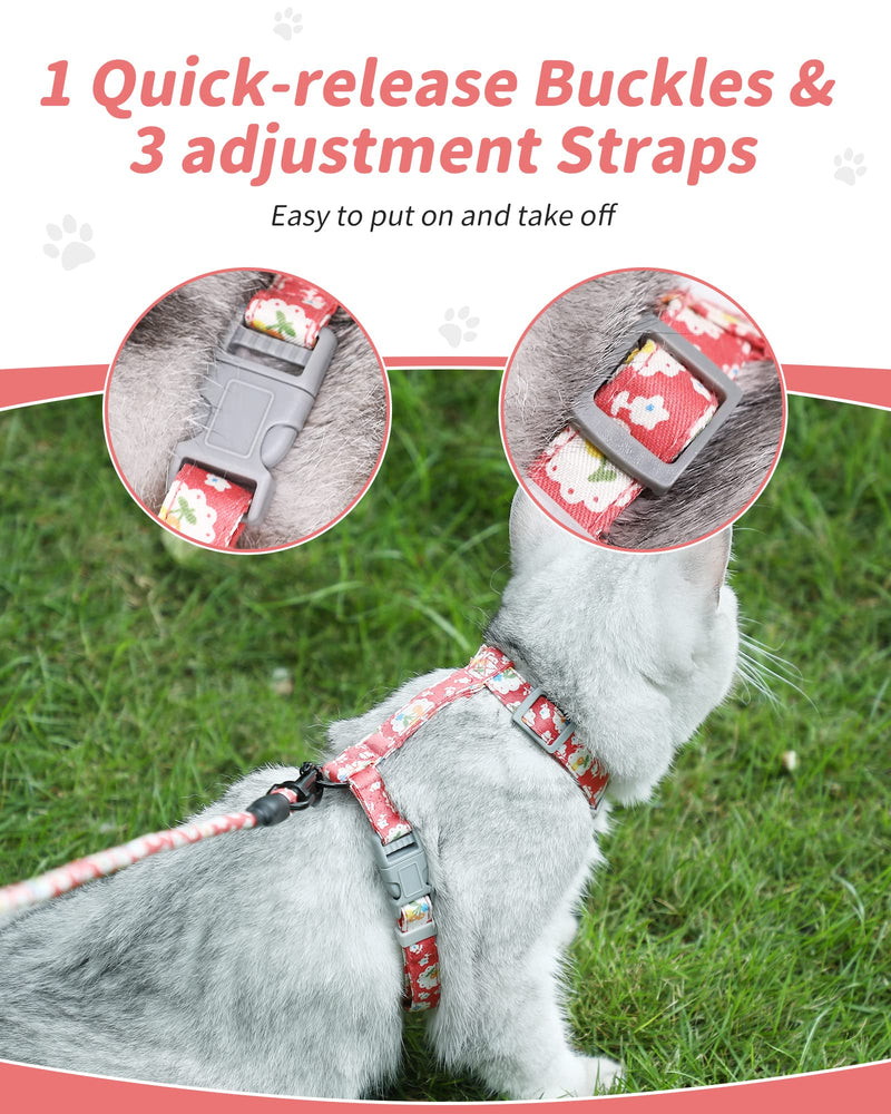 HAPPY HACHI Adjustable Soft Cat Harness Nylon Strap Safety Leash Prevent Escape for Cat Rabbit Ferret and Other Small Pet Animals (S, Pink) S - PawsPlanet Australia