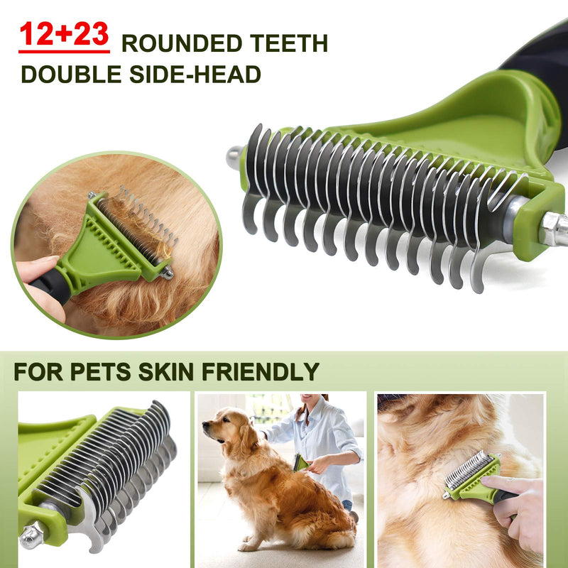 Dog Grooming Dematting Comb Tool Kit yoka Pet Grooming Tool - 23+12 Double Sided Blade Rake Comb for Dogs, Cats Removes Loose Undercoat, Mats, Knots and Tangles hair 2 Count (Pack of 1) - PawsPlanet Australia