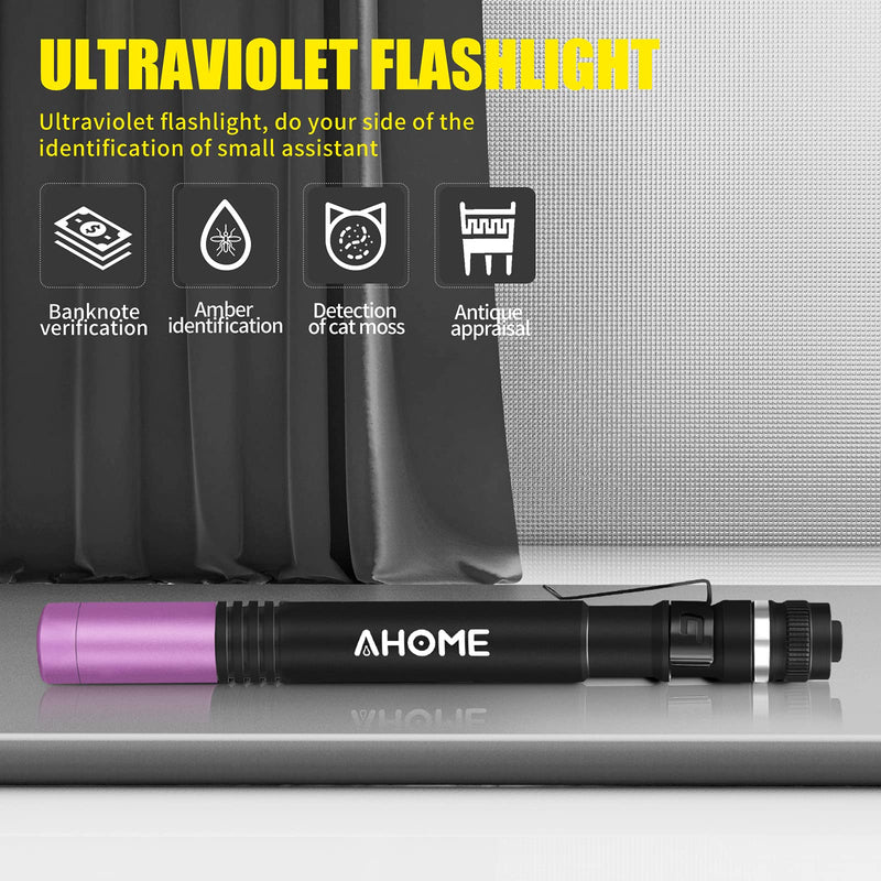 AHOME P2 USB Rechargeable Pen UV Torch, 395nm Blacklight LED Pocket Penlight, Pet Urine Detector, IPX5 Water-Resistant, 1000mAh NiMH Battery ×2 Included, 2 Modes (High, Low) - PawsPlanet Australia