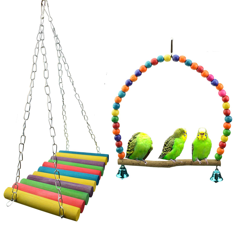 Lolitarcrafts 2 Pack Larger bird parrot Toys Set Bells Hanging Swing Bird Cage Toys for Larger Parakeet Parrots - PawsPlanet Australia