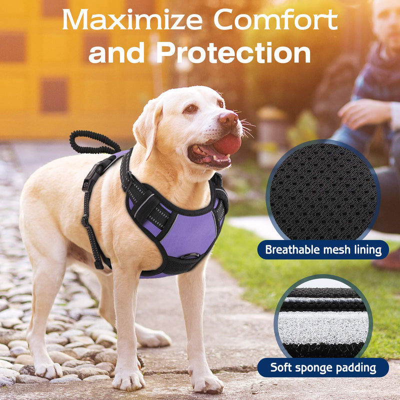 [Australia] - Pawaboo Dog Harness, No Pull Pet Vest Harness Adjustable Reflective Oxford Soft Padded Easy Control Handle for Outdoor Walking, Suitable for Small, Medium, Large Dogs L (Neck:16.5-25.2"/Chest:20.1-35.0") Purple 