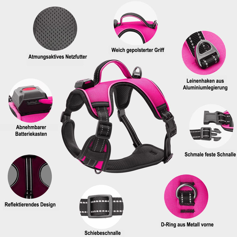 Bpawser Light Up Dog Harness LED Dog Harness No-Pull with Handle Rechargeable Lighted Dog Vest Harness Dog Harness for X-Small Small Medium Large X-Large Size (Pink,L) L Pink - PawsPlanet Australia