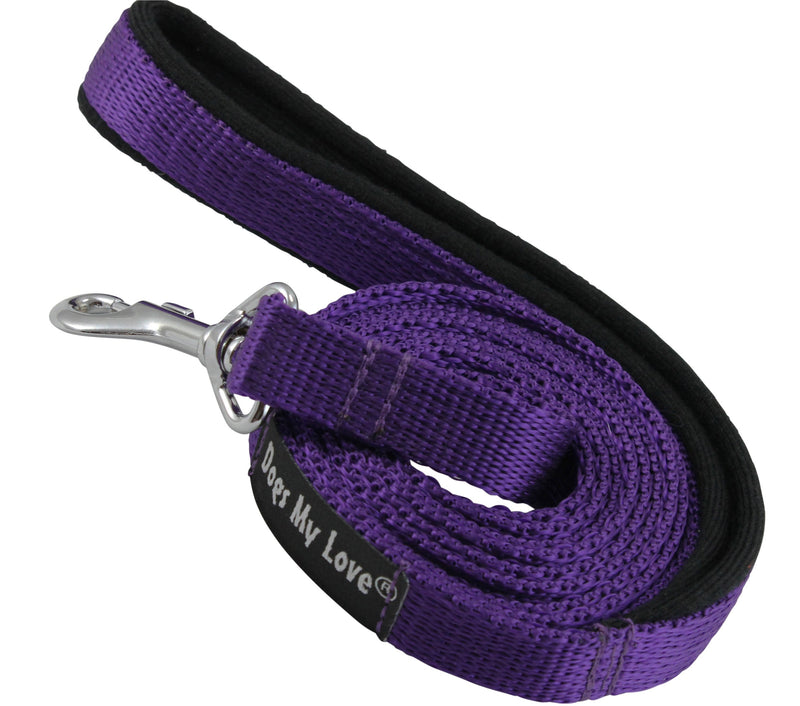 [Australia] - Dogs My Love 6ft Long Neoprene Padded Handle Nylon Leash 4 Sizes Purple Medium - 1/2" Wide 